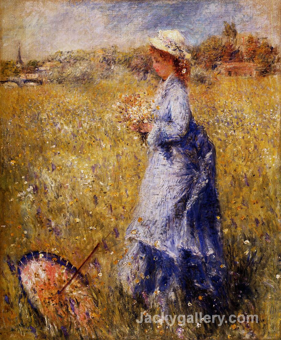 Girl Gathering Flowers by Pierre Auguste Renoir paintings reproduction